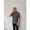 Yakalı Patlı Kısa Kol T-shirt - Antrasit