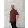Yakalı Patlı Kısa Kol T-shirt - Kahverengi