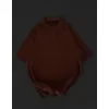 Yakalı Patlı Kısa Kol T-shirt - Kahverengi