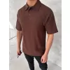 Yakalı Patlı Kısa Kol T-shirt - Kahverengi