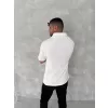 Yakalı Patlı Kısa Kol T-shirt - Beyaz