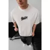 Erkek Baskılı Oversize T-shirt - Beyaz
