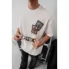 Erkek Baskılı Oversize T-shirt - Beyaz