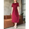 Osy Modal Yumuşak Dokulu Kumaş Yandan Bağlamalı Elbise - Bordo
