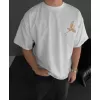 Ön ve Arka Baskılı Oversize Bisiklet Yaka T-shirt - Beyaz