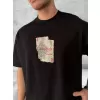Ön ve Arka Baskılı Oversize Bisiklet Yaka T-shirt - Siyah