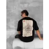 Ön ve Arka Baskılı Oversize Bisiklet Yaka T-shirt - Siyah