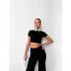 Osy Modal Yumuşak Dokulu Kumaş Kısa Kollu Crop Alt ispanyol Paça Pantalon ikili Takım - Siyah