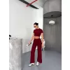 Osy Modal Yumuşak Dokulu Kumaş Kısa Kollu Crop Alt ispanyol Paça Pantalon ikili Takım - Bordo