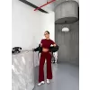 Osy Modal Yumuşak Dokulu Kumaş Kısa Kollu Crop Alt ispanyol Paça Pantalon ikili Takım - Bordo