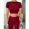 Osy Modal Yumuşak Dokulu Kumaş Kısa Kollu Crop Alt ispanyol Paça Pantalon ikili Takım - Bordo