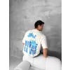 Ön ve Arka Baskılı Oversize Bisiklet Yaka T-shirt- Beyaz