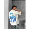 Ön ve Arka Baskılı Oversize Bisiklet Yaka T-shirt- Beyaz