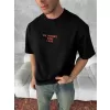 Ön ve Arka Baskılı Oversize Bisiklet Yaka T-shirt- Siyah