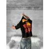 Ön ve Arka Baskılı Oversize Bisiklet Yaka T-shirt- Siyah