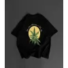 Ön ve Arka Baskılı Oversize Bisiklet Yaka T-shirt- Siyah