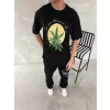 Ön ve Arka Baskılı Oversize Bisiklet Yaka T-shirt- Siyah