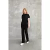 Osy Modal Yumuşak dokulu Kumaş Bisiklet Yaka Kısa Kollu Takım - Siyah
