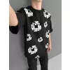 Ön ve Arka Baskılı Oversize Bisiklet Yaka T-shirt- Siyah