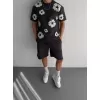 Ön ve Arka Baskılı Oversize Bisiklet Yaka T-shirt- Siyah