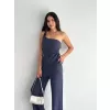 Asimetrik Crop Pantalon ikili Takım - Lacivert