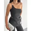 Asimetrik Crop Pantalon ikili Takım - Füme
