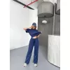 Osy Modal Yumuşak Dokulu Kumaş Kısa Kollu Bluz Rahat Pantalon ikili Takım- Lacivert