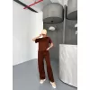 Osy Modal Yumuşak Dokulu Kumaş Kısa Kollu Bluz Rahat Pantalon ikili Takım- Kahverengi