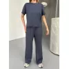Osy Modal Yumuşak Dokulu Kumaş Kısa Kollu Bluz Rahat Pantalon ikili Takım- Füme