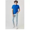 Erkek 24/1 Düz A Kalite Oversize T-shirt - Mavi
