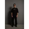 Erkek Sırt Baskılı Bisiklet Yakalı Oversize T-Shirt - Siyah