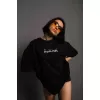 Kadın Bisiklet Yakalı Sırt Baskılı Oversize T-Shirt - Siyah