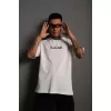 Erkek Bisiklet Yakalı Sırt Baskılı Oversize T-Shirt - Beyaz