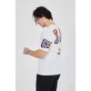 Erkek Ön ve Arka Baskılı T-Shirt - Beyaz