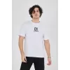 Erkek Bisiklet Yakalı Baskılı T-Shirt - Beyaz