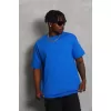 Unisex Oversize Düz Bisiklet Yaka T-Shirt - Mavi