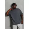 Unisex Oversize Düz Bisiklet Yaka T-Shirt - Füme