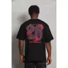 Unisex Oversize Baskılı Bisiklet Yaka T-Shirt - Siyah