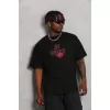 Unisex Oversize Baskılı Bisiklet Yaka T-Shirt - Siyah