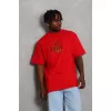 Unisex Oversize Baskılı Bisiklet Yaka T-Shirt - Kırmızı