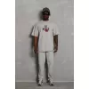 Unisex Oversize Baskılı Bisiklet Yaka T-Shirt - Gri