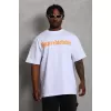Unisex Oversize Baskılı Bisiklet Yaka T-Shirt - Beyaz