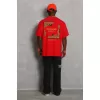 Unisex Oversize Baskılı Bisiklet Yaka T-Shirt - Kırmızı
