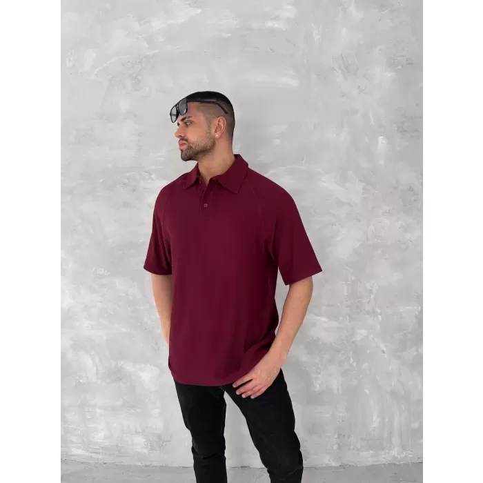 Yakalı Patlı Kısa Kol T-shirt - Bordo