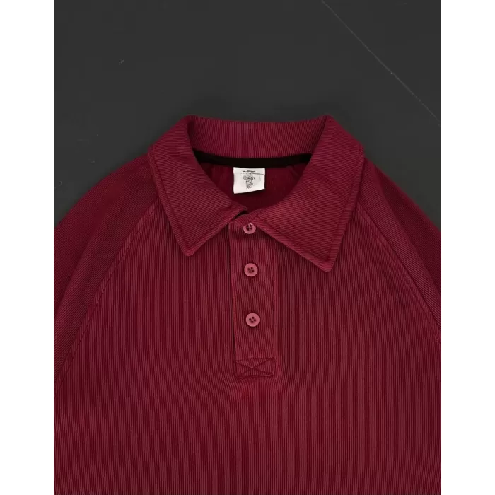 Yakalı Patlı Kısa Kol T-shirt - Bordo