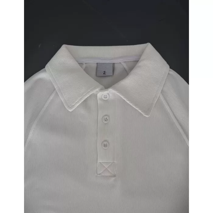Yakalı Patlı Kısa Kol T-shirt - Beyaz