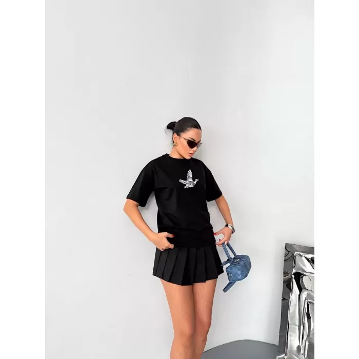 Kısa Kol Baskılı T-shirt - Siyah
