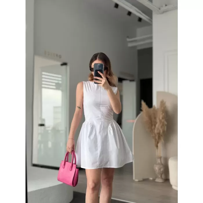 Fermuar detaylı Mini Elbise - Beyaz