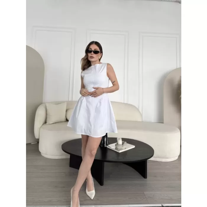 Fermuar detaylı Mini Elbise - Beyaz