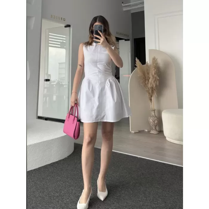 Fermuar detaylı Mini Elbise - Beyaz